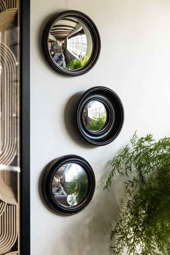 Antique Black Round Framed Medium Convex Mirror - Image 3
