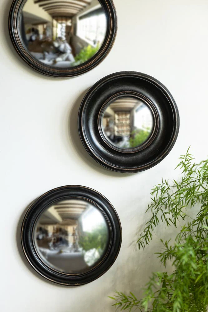Antique Black Round Framed Medium Convex Mirror - Image 6
