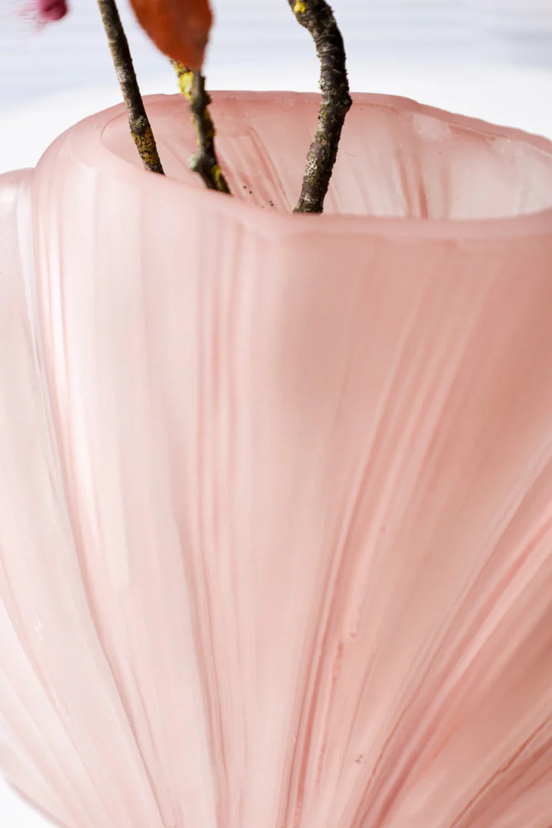 Blush Pink Frosted Glass Shell Vase - Image 5