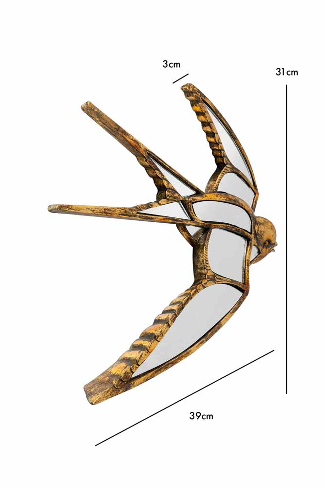 Brass & Mirror Swallow Wall Decoration - Image 10