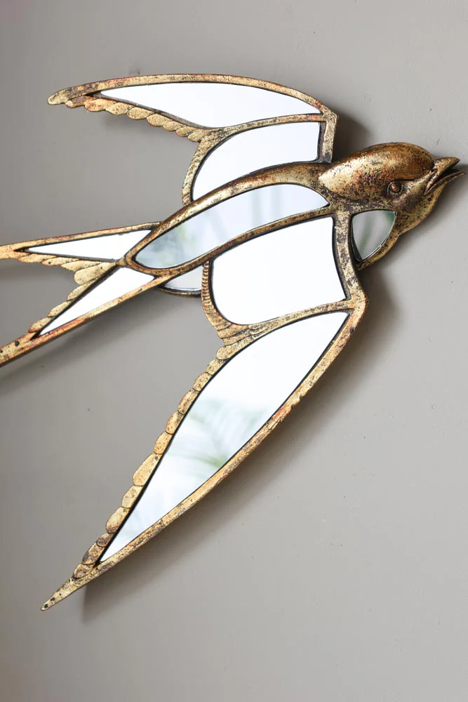 Brass & Mirror Swallow Wall Decoration - Image 3