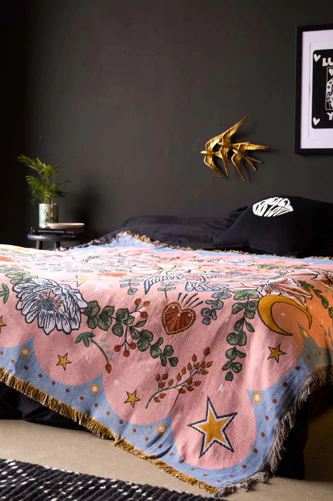 Denim & Bone Blue Lovebirds Woven Cotton Throw - Image 4