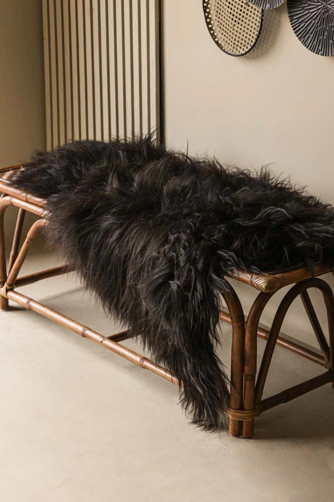 Genuine Icelandic Long Wool Sheepskin - Natural Black - Image 3
