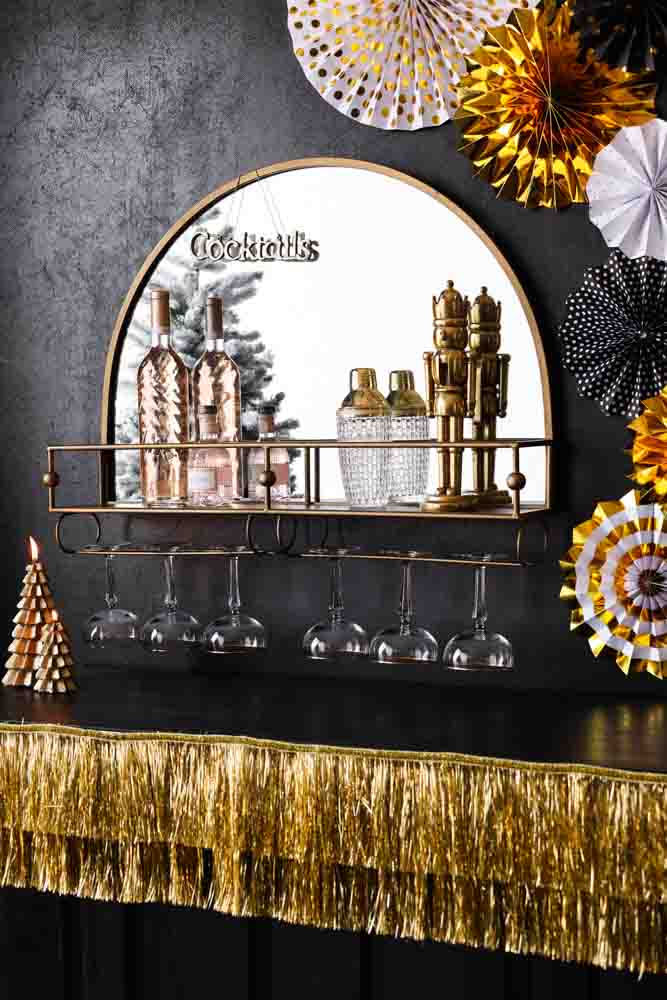 Gold Wall Mirror With Bar Shelf - Image 3