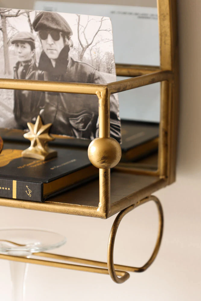 Gold Wall Mirror With Bar Shelf - Image 4