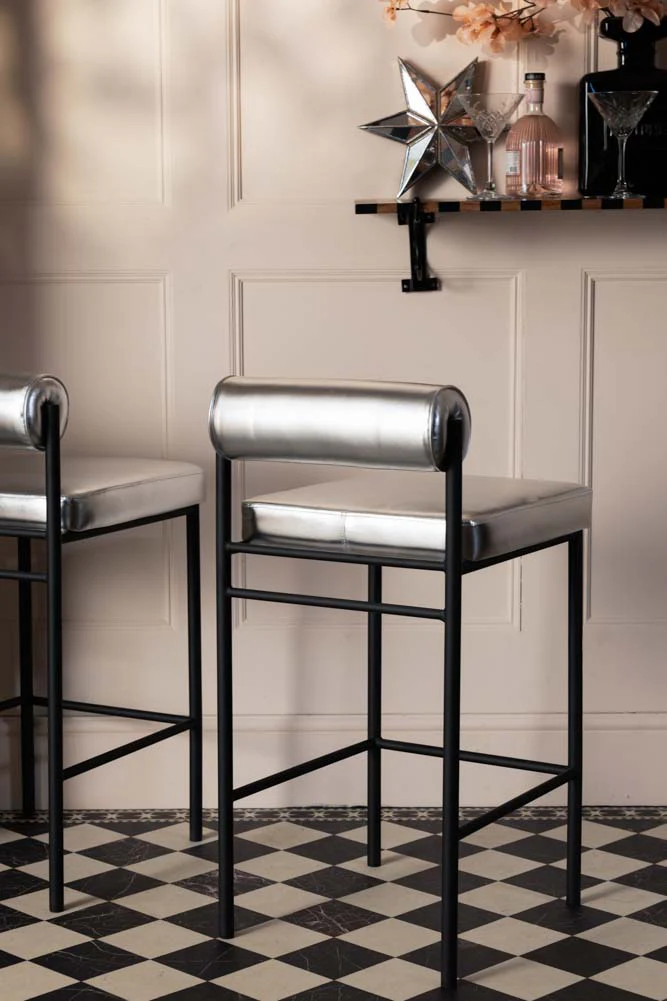 Metallic Silver Roll Back Bar Stool - Image 4
