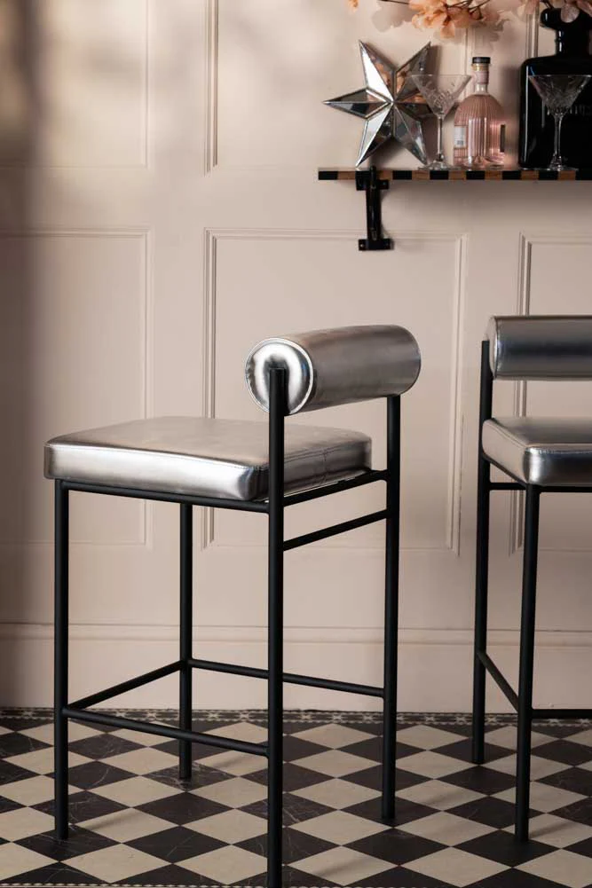 Metallic Silver Roll Back Bar Stool - Image 5