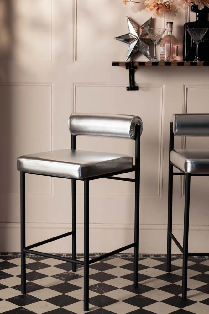 Metallic Silver Roll Back Bar Stool - Image 8
