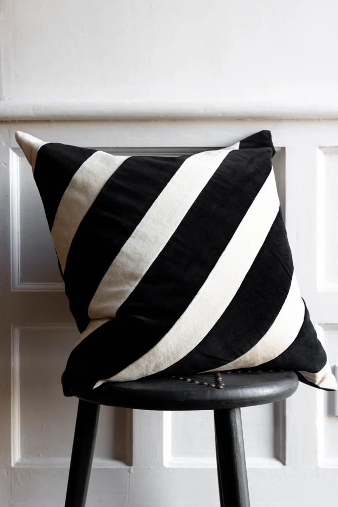 Monochrome Stripe Velvet Cushion - Image 4