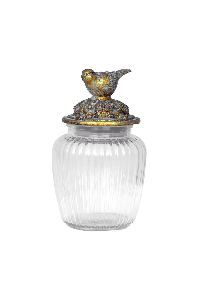 Round Antique Bird Decorative Glass Jar - Image 6