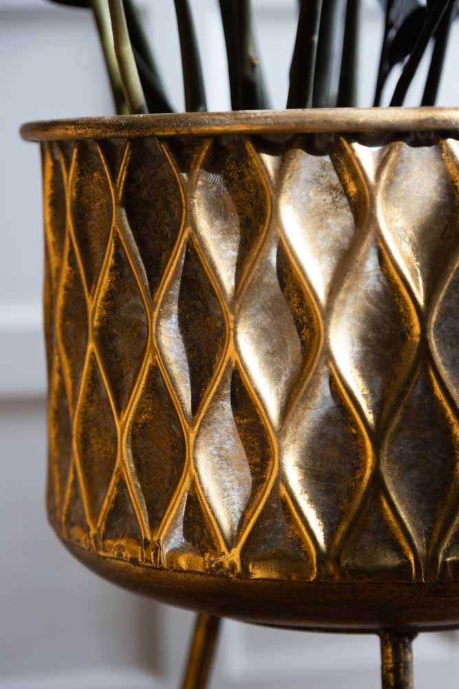 Set Of 2 Antique Brass Planters On Stand - Image 4