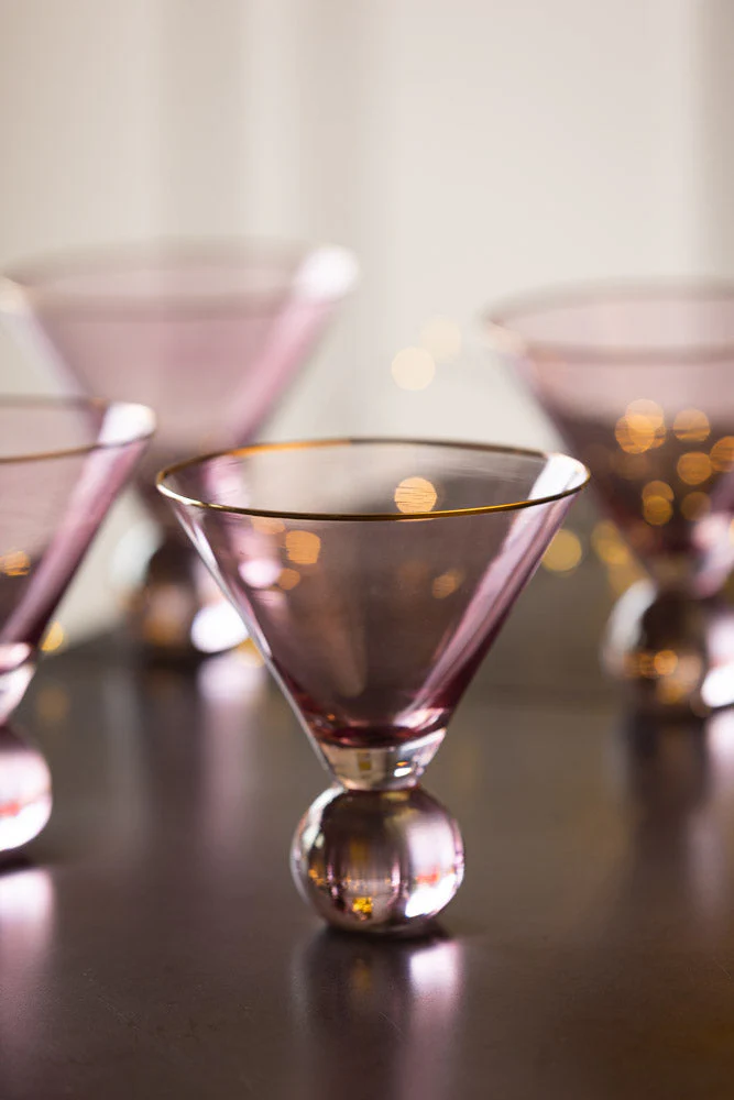 Set Of 4 Gold Rim Rose Tinted Martini Glasses - Image 3