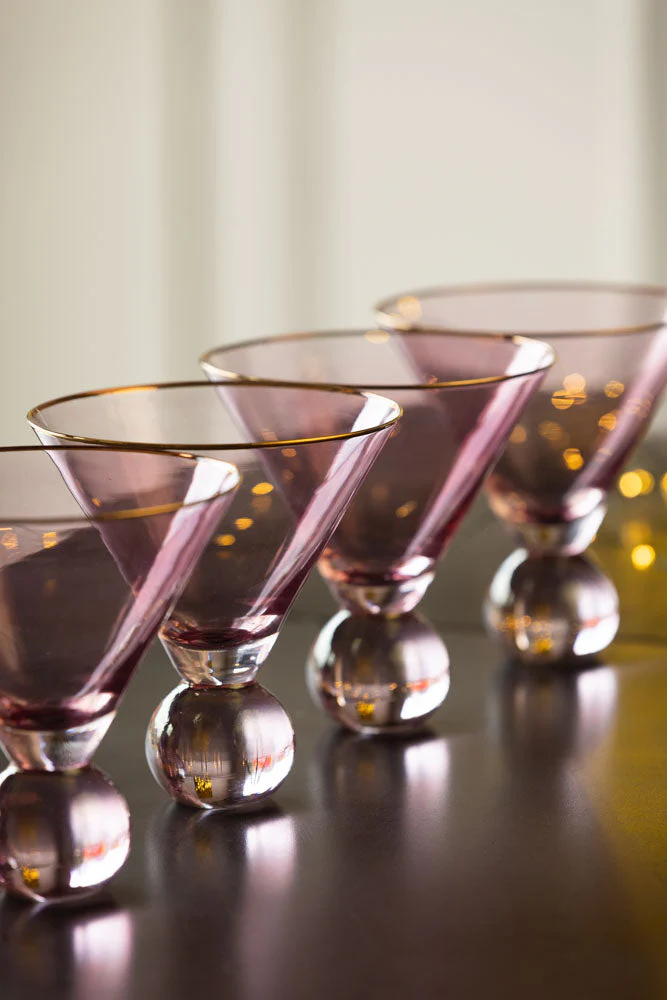 Set Of 4 Gold Rim Rose Tinted Martini Glasses - Image 4