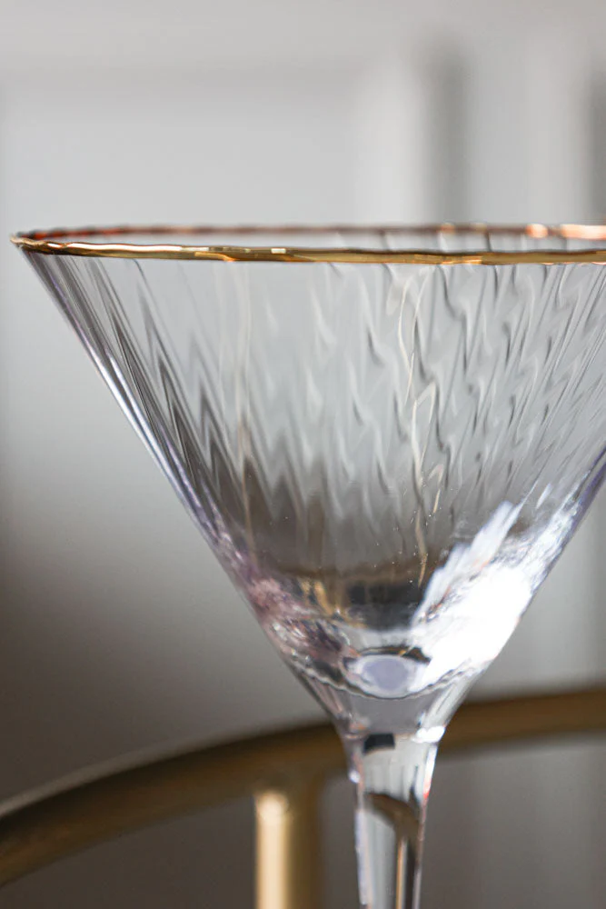 Set Of 4 Ribbed Martini Glasses With Gold Rim - Image 3