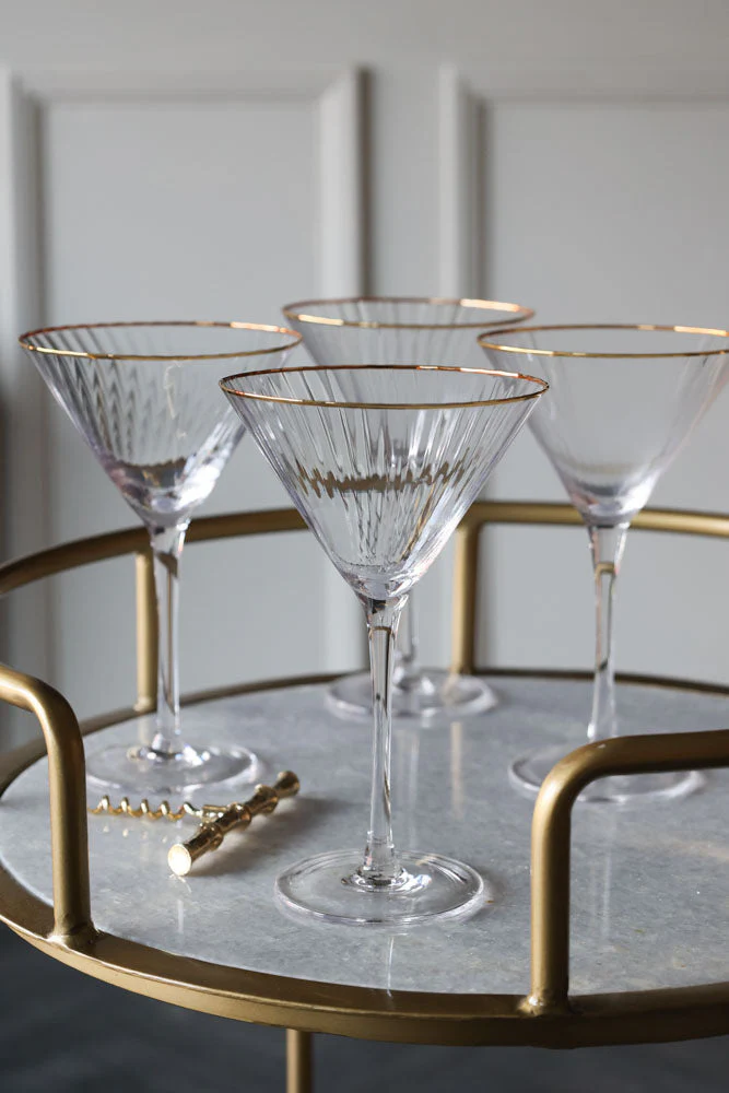 Set Of 4 Ribbed Martini Glasses With Gold Rim - Image 7