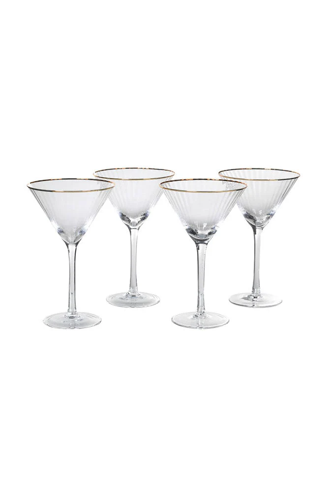 Set Of 4 Ribbed Martini Glasses With Gold Rim - Image 8
