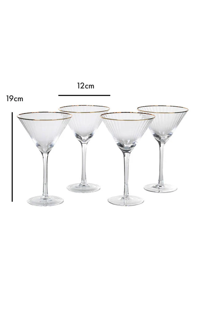 Set Of 4 Ribbed Martini Glasses With Gold Rim - Image 9