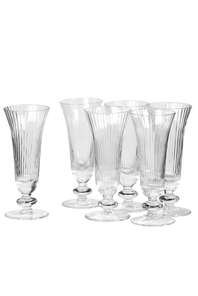 Set Of 6 Ribbed Glass Champagne Flutes - Image 3