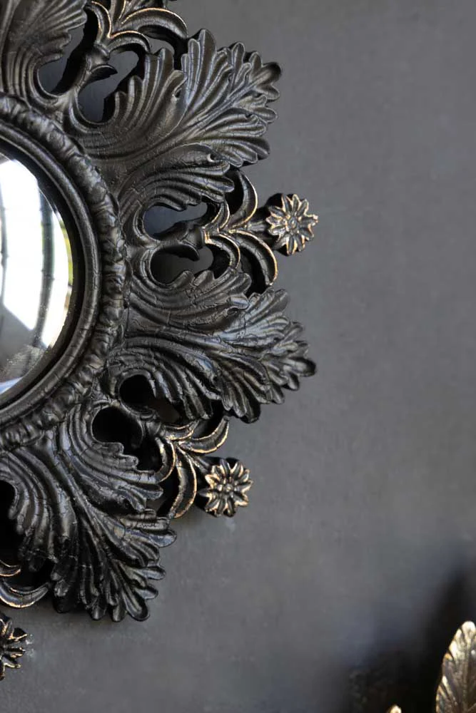 Small Black Flowers & Leaves Convex Mirror - Image 3