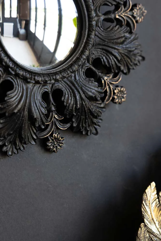 Small Black Flowers & Leaves Convex Mirror - Image 4
