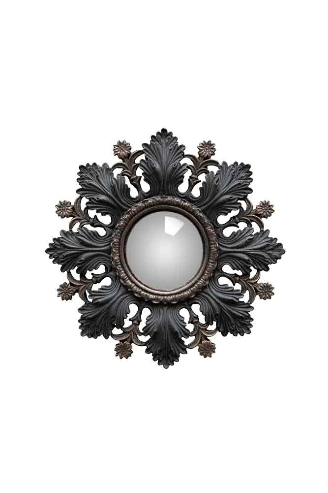 Small Black Flowers & Leaves Convex Mirror - Image 6