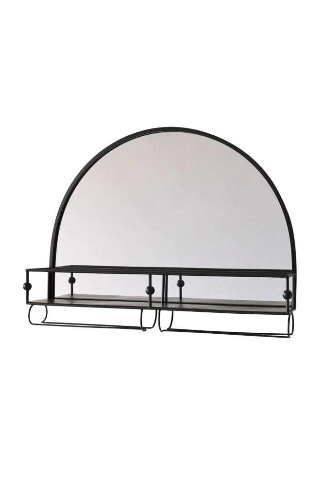 Wall-Mounted Black Metal Bar Shelf With Mirror - Image 10