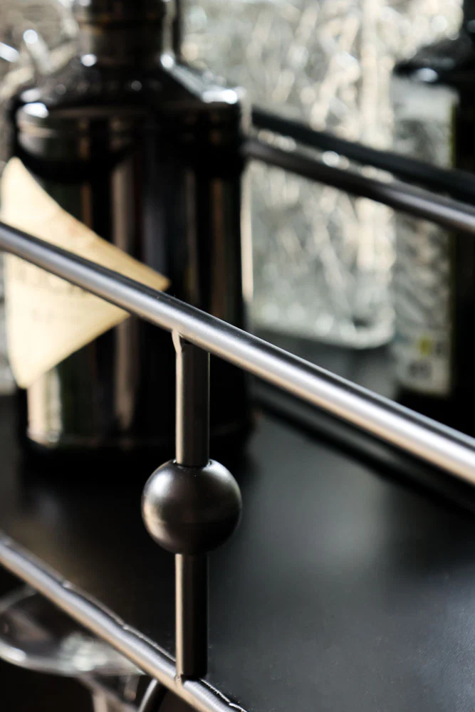 Wall-Mounted Black Metal Bar Shelf With Mirror - Image 6