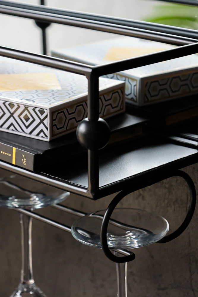 Wall-Mounted Black Metal Bar Shelf With Mirror - Image 7