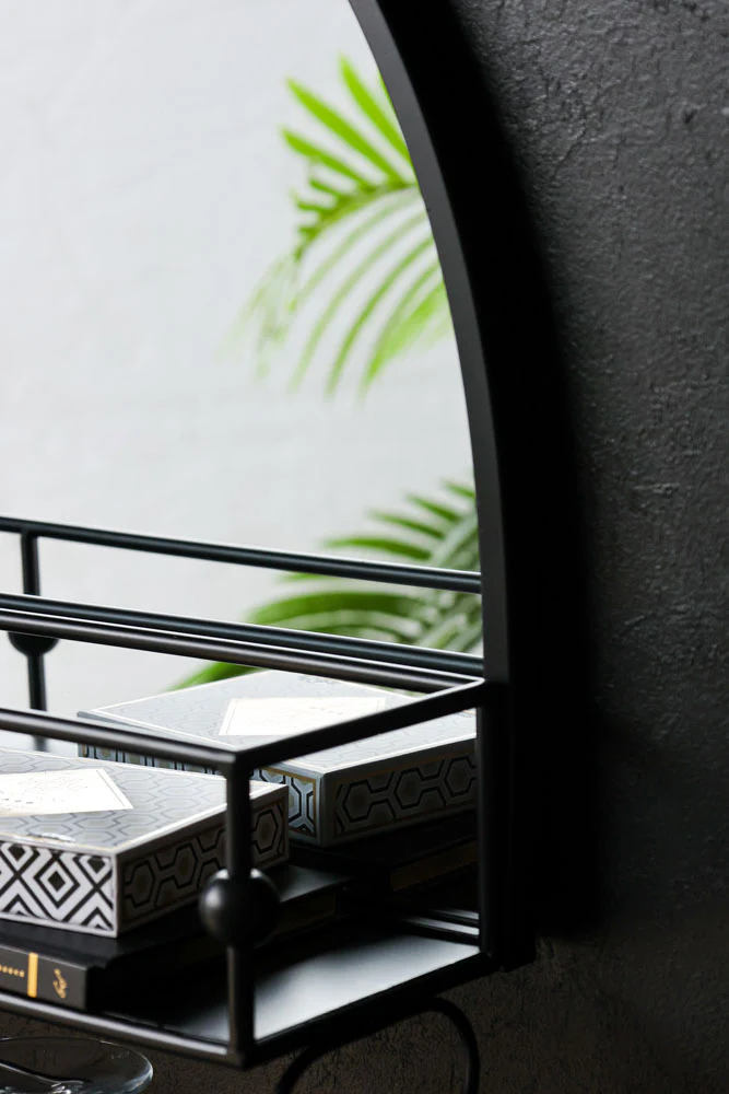 Wall-Mounted Black Metal Bar Shelf With Mirror - Image 8
